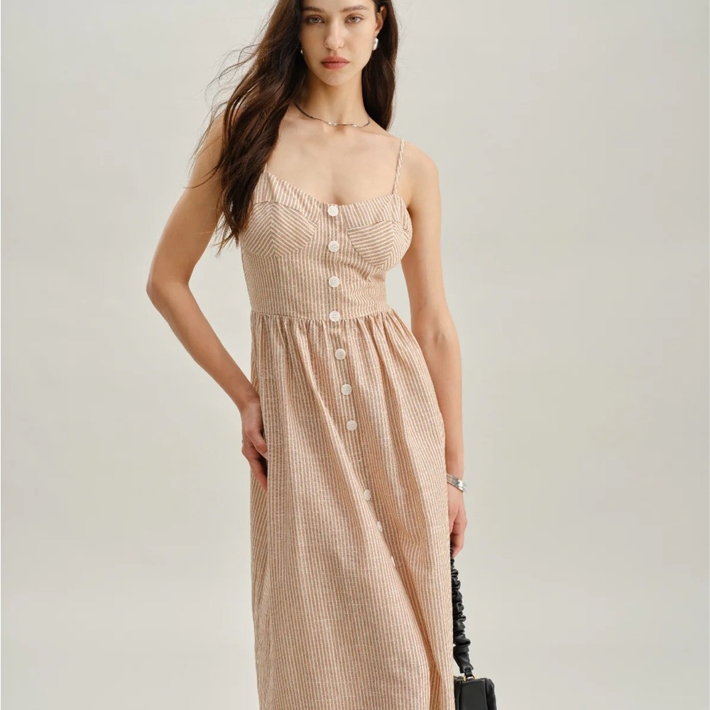 Orange Striped Sweetheart Neck Slip Maxi Dress